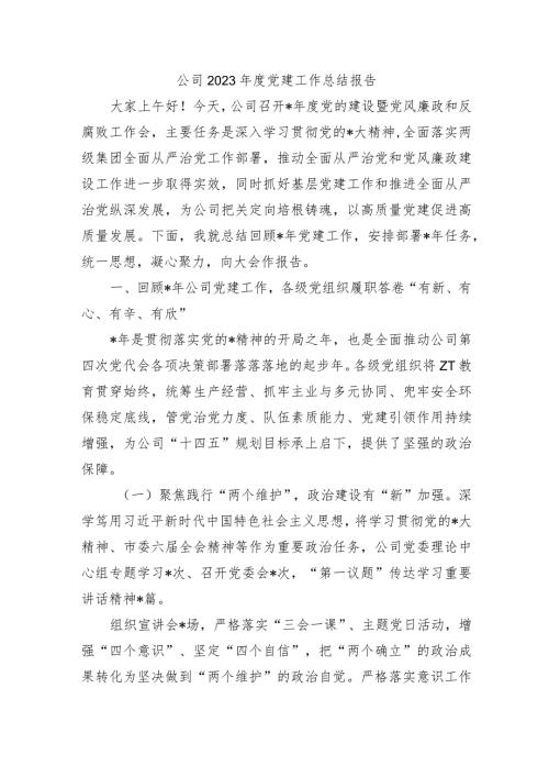 公司2023党建工作总结报告.docx
