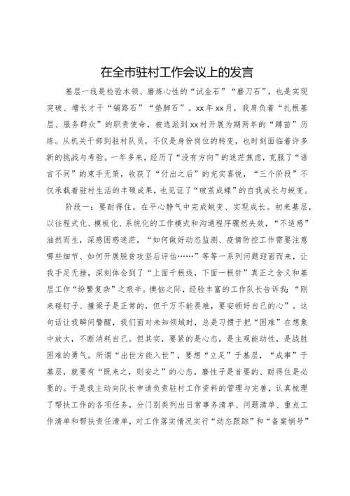 在全市驻村工作会议上的发言.docx