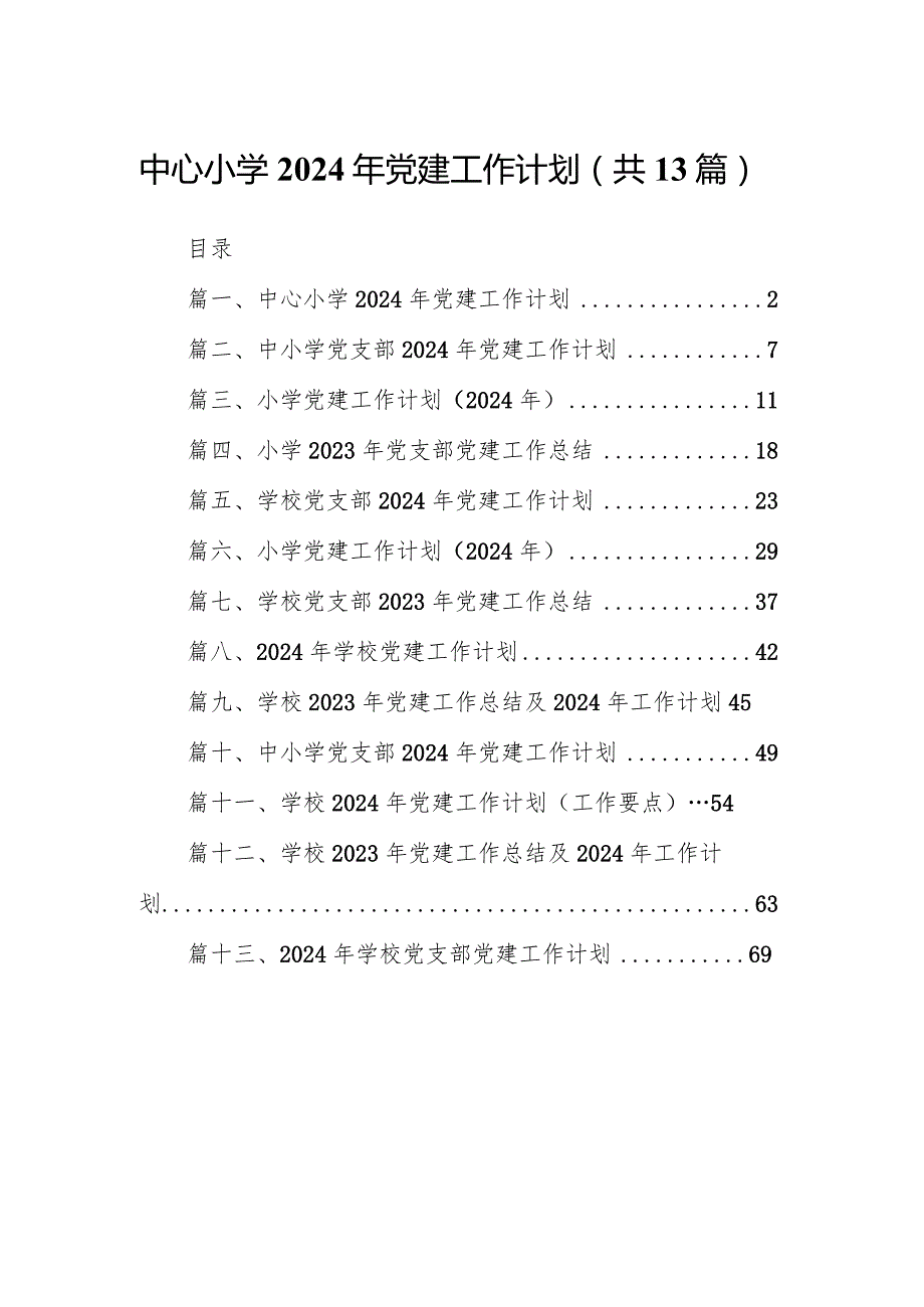 中心小学2024年党建工作计划13篇（精选版）.docx_第1页