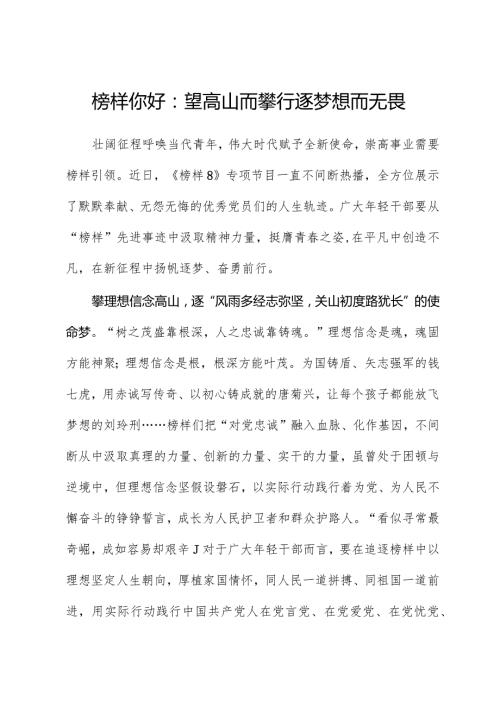 榜样8学习体会：榜样你好：望高山而攀行逐梦想而无畏.docx