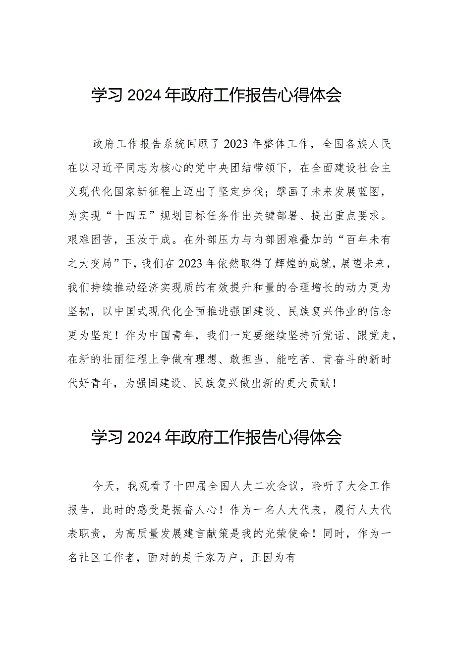 2024年政府工作报告心得体会发言稿二十篇.docx_第1页
