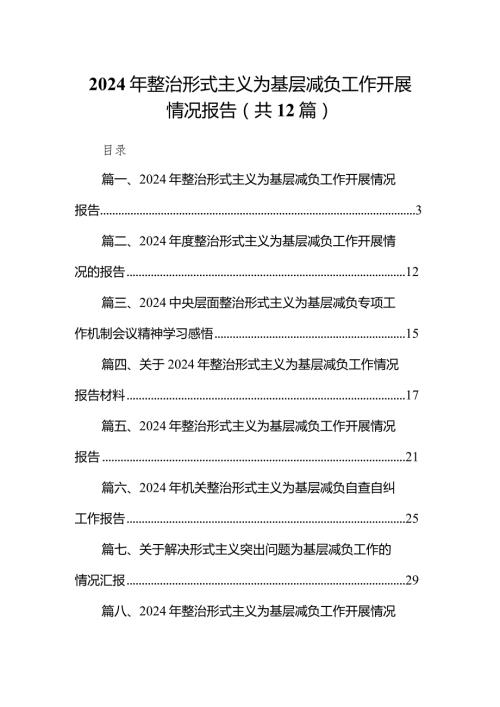 2024年整治形式主义为基层减负工作开展情况报告12篇（详细版）.docx