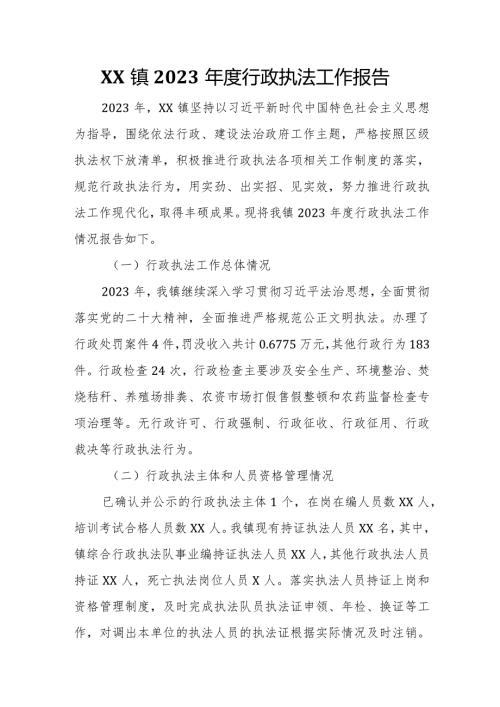 XX镇2023行政执法工作报告.docx