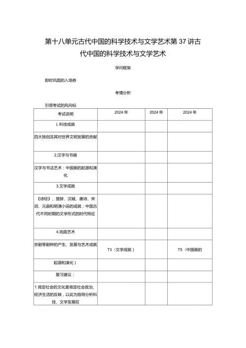 2024一轮复习人教版（江苏专用）：第37讲古代中国的科学技术与文学艺术（学案）.docx
