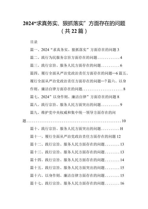 2024“求真务实、狠抓落实”方面存在的问题（共22篇）.docx