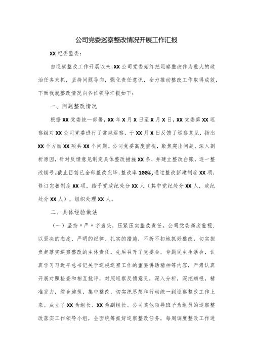 公司党委巡察整改情况开展工作汇报.docx