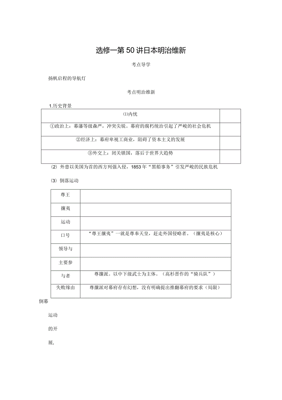 2024一轮复习人教版（江苏专用）：选修一第50讲日本明治维新（学案）.docx_第1页