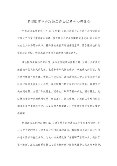 贯彻落实中央政法工作会议精神心得体会.docx