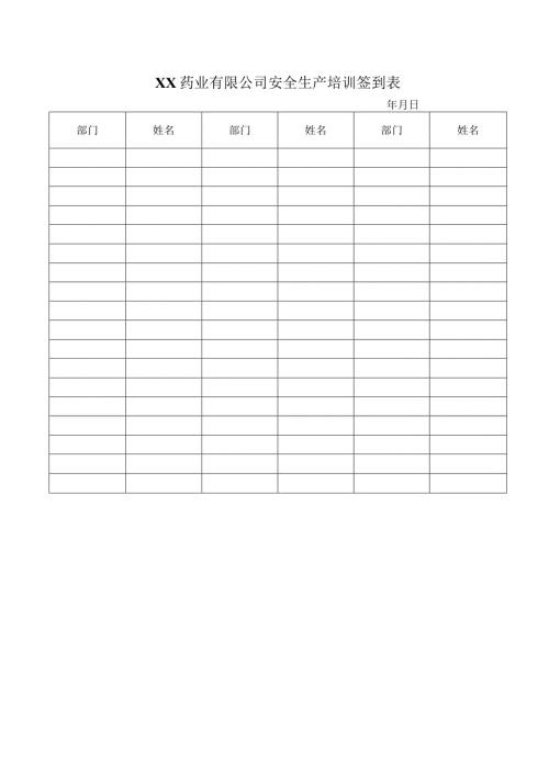 XX药业有限公司安全生产培训签到表（2023年）.docx