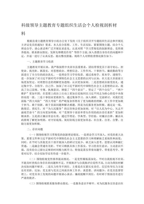 科级领导主题教育专题组织生活会个人检视剖析材料.docx