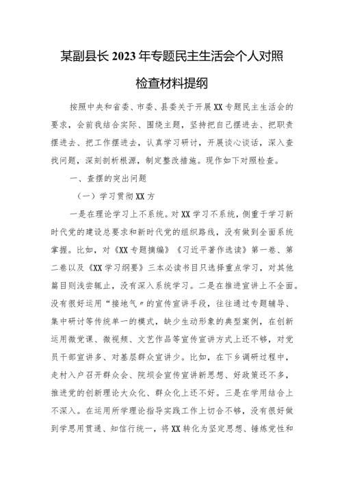 某副县长2023年专题民主生活会个人对照检查材料提纲.docx