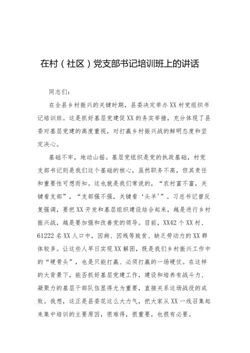 在村（社区）党支部书记培训班上的讲话.docx