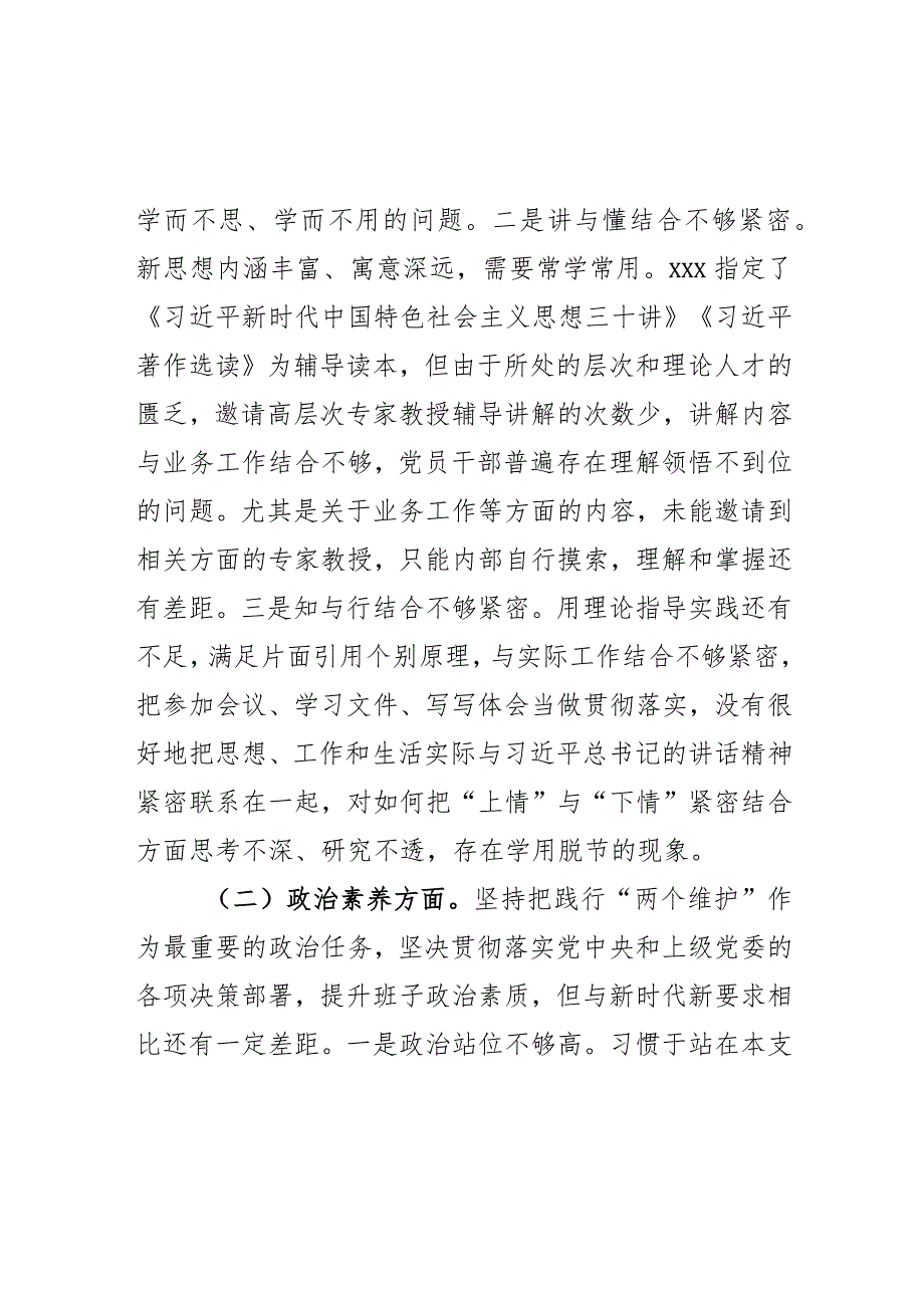 主题教育专题组织生活会班子对照剖析材料2023年.docx_第2页