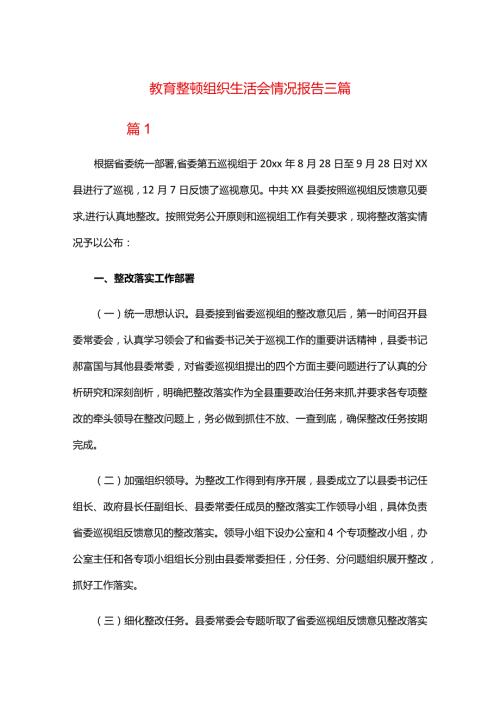 教育整顿组织生活会情况报告三篇.docx