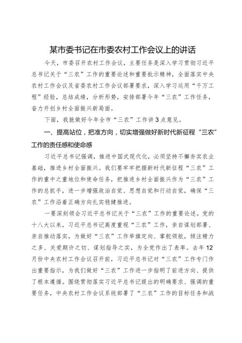 某市委书记在市委农村工作会议上的讲话.docx
