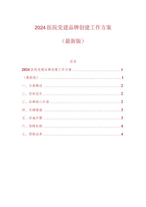 2024医院党建品牌创建工作方案（最新版）.docx