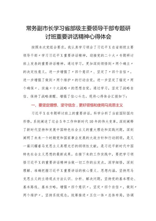 常务副市长学习省部级主要领导干部专题研讨班重要讲话精神心得体会.docx
