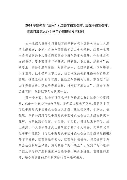 专题教育“三问”（过去学得怎么样、现在干得怎么样、将来打算怎么办）学习心得研讨发言材料5篇供参考.docx
