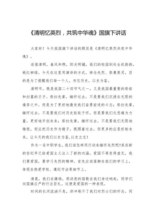 《清明忆英烈共筑中华魂》等清明节系列国旗下讲话范文十三篇.docx