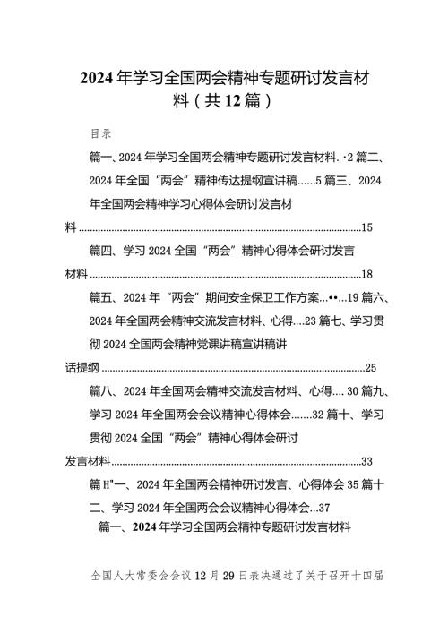2024年学习全国两会精神专题研讨发言材料（共12篇）.docx
