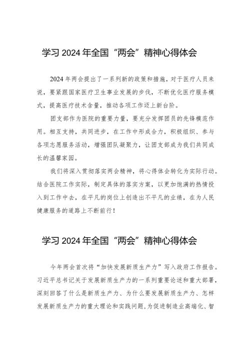 医院团干部学习2024年全国“两会”精神心得体会二十篇.docx