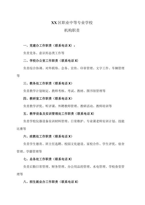 XX区职业中等专业学校机构职责（2024年）.docx