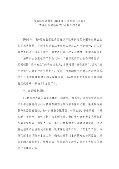 市局纪检监察组2024年工作总结(二篇).docx