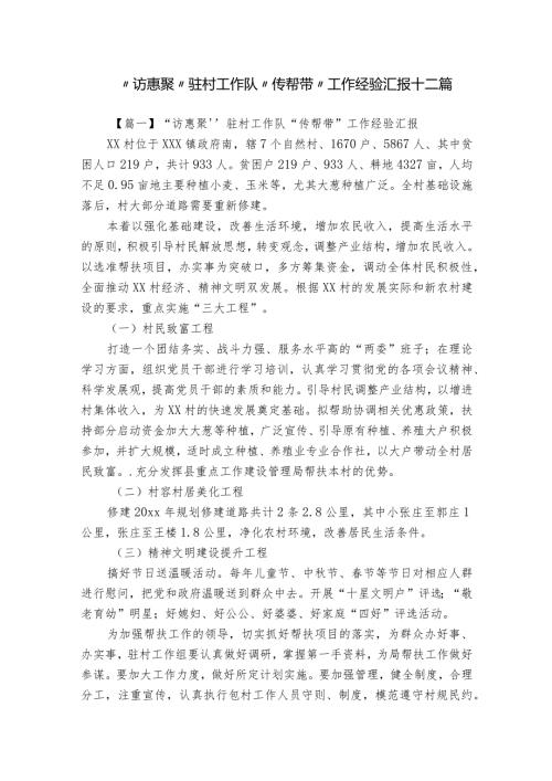 “访惠聚”驻村工作队“传帮带”工作经验汇报十二篇.docx