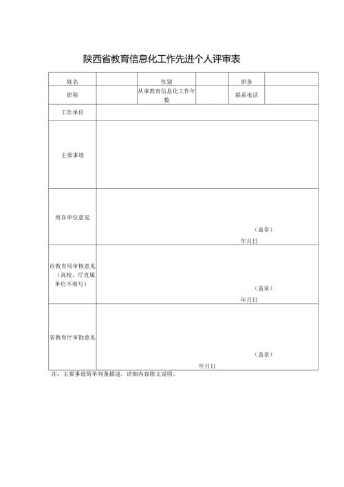 陕西省教育信息化工作先进个人评审表.docx