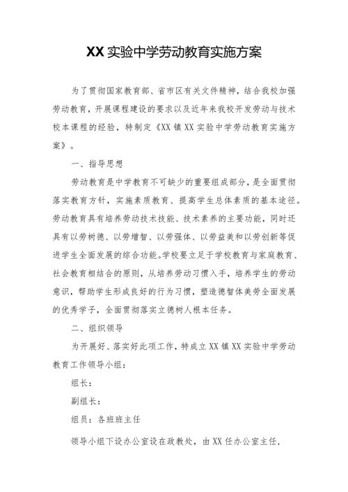 XX实验中学劳动教育实施方案.docx
