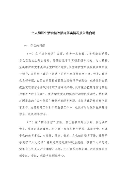 个人组织生活会整改措施落实情况报告集合篇.docx
