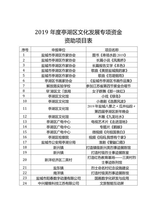 亭湖区文化发展专项资金资助项目表.docx