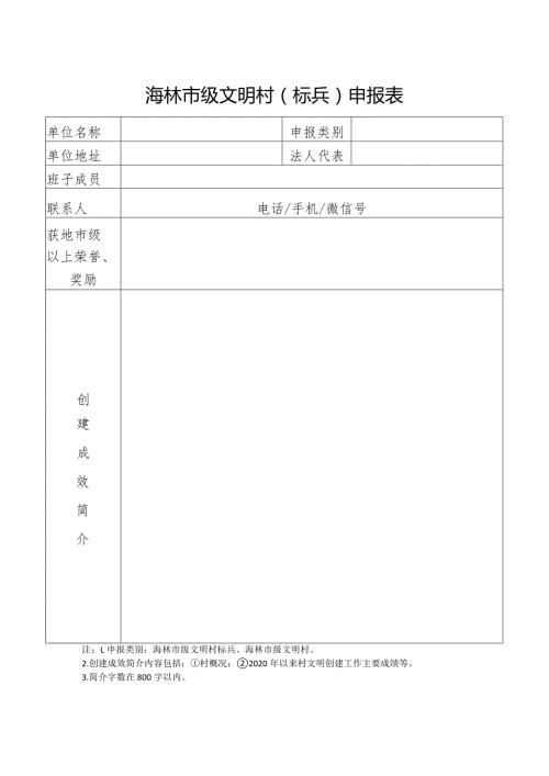 海林市级文明村标兵申报表.docx