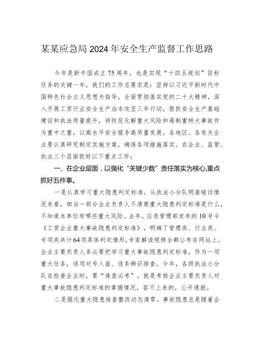 某某应急局2024年安全生产监督工作思路.docx