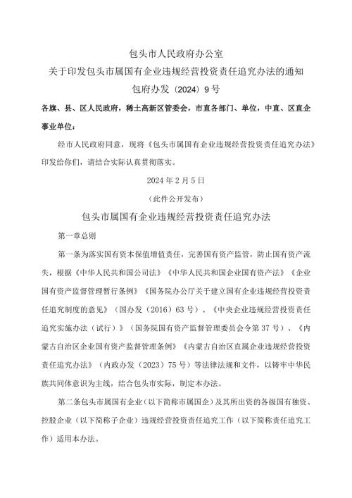 包头市属国有企业违规经营投资责任追究办法（2024年）.docx