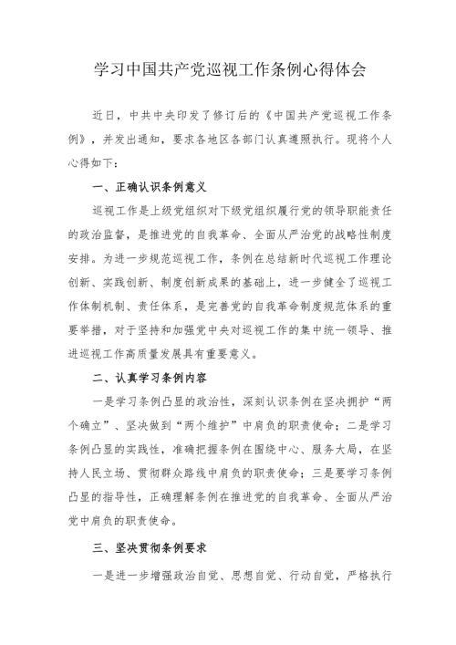 驻村书记学习《中国共产党巡视工作条例》心得体会 合计6份.docx