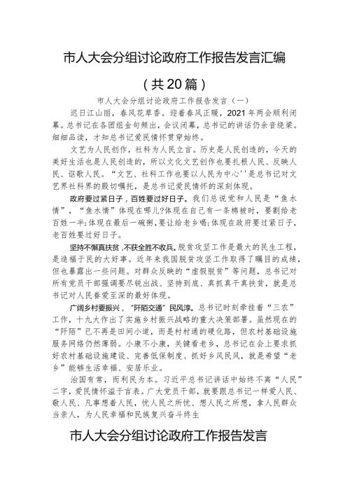 政府工作报告发言20篇.docx