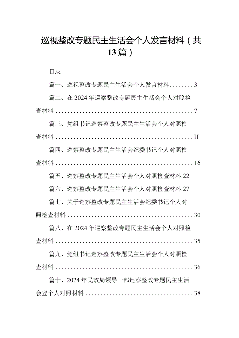 巡视整改专题民主生活会个人发言材料（共13篇）.docx_第1页