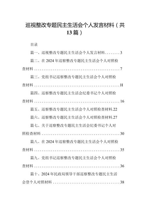 巡视整改专题民主生活会个人发言材料（共13篇）.docx