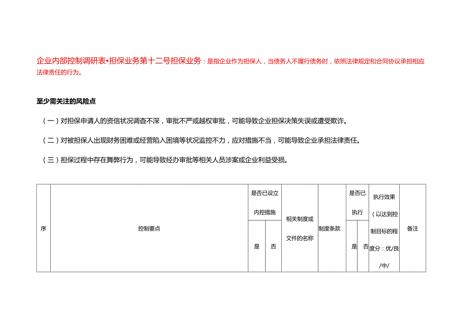 企业内部控制调研表担保业务.docx_第1页