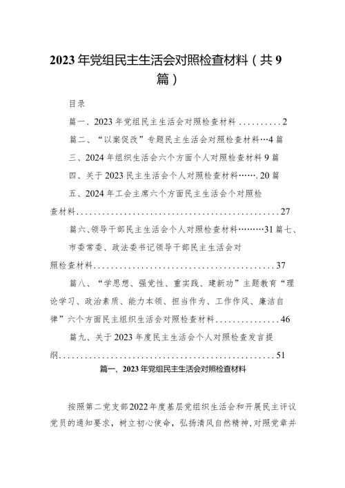 2024年党组民主生活会对照检查材料(精选九篇).docx