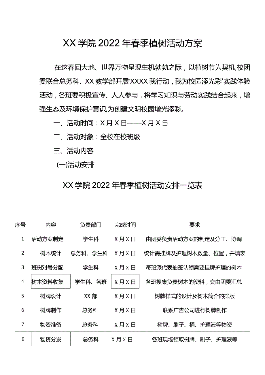 XX学院2022年季植树活动方案.docx_第1页