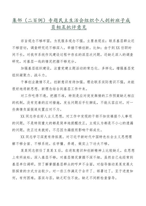 集锦（二百例）专题民主生活会组织个人剖析班子成员相互批评意见.docx