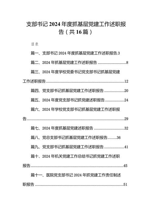 支部书记2024抓基层党建工作述职报告16篇（完整版）.docx