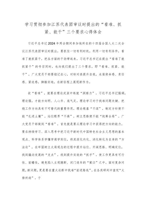 学习贯彻参加江苏代表团审议时提出的“看准、抓紧、能干”三个要求心得体会.docx