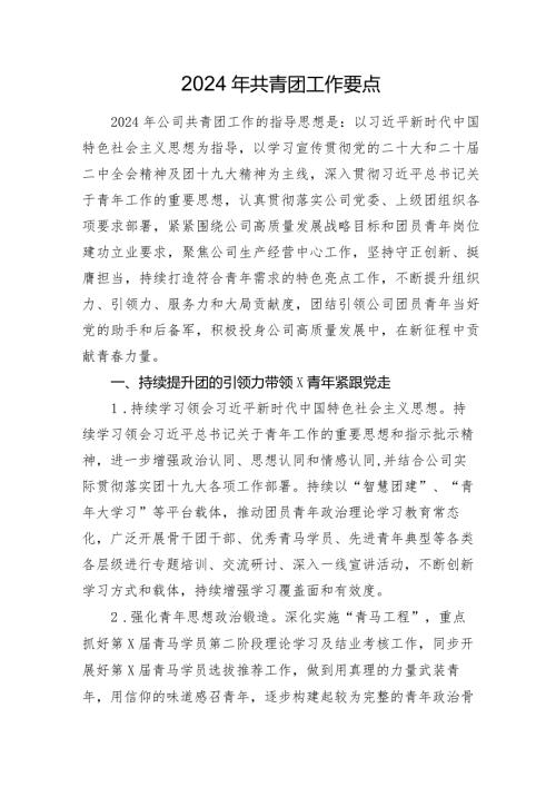 公司企业2024年共青团工作要点计划.docx