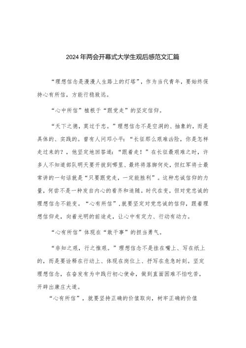 2024年两会开幕式大学生观后感范文汇篇.docx