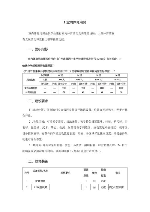 广州市小学教育室内体育用房教育装备配置指南.docx