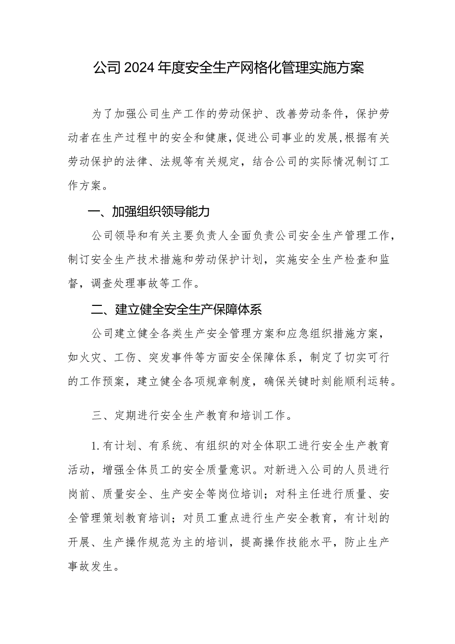 公司2024安全生产网格化管理实施方案.docx_第1页