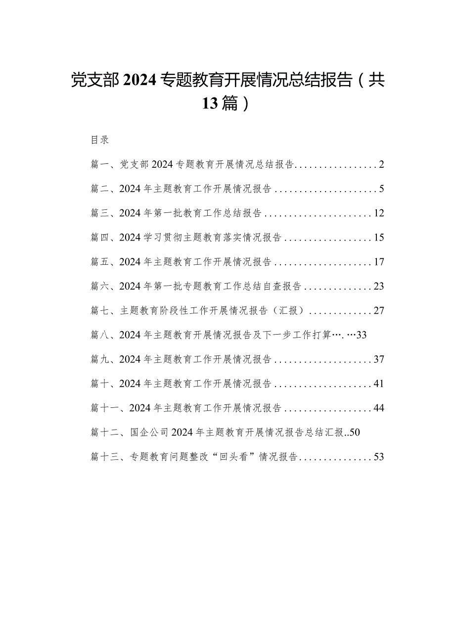 党支部专题教育开展情况总结报告（共13篇）.docx_第1页